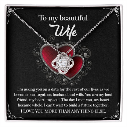 To My Beautiful Wife - My Heart Became Whole Love Knot Pendant Necklace - Mallard Moon Gift Shop