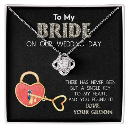 To My Bride on Our Wedding Day - You Have the Single Key to My Heart Love Knot Pendant Necklace - Mallard Moon Gift Shop