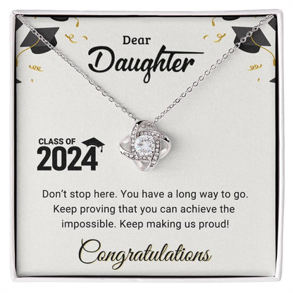 Daughter Graduation Class of 2024 Don't Stop Here Love Knot Pendant Necklace - Mallard Moon Gift Shop