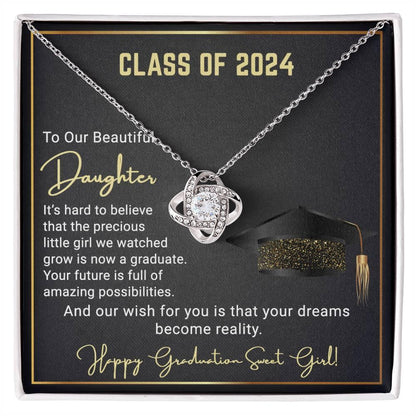 Gift To Our Beautiful Daughter Class of 2024 Graduation Wish Love Knot Pendant Necklace - Mallard Moon Gift Shop