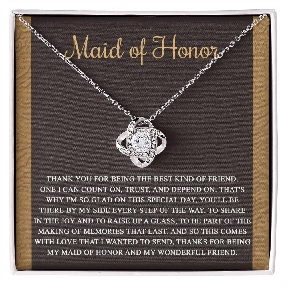 Maid of Honor Wedding Day Gift-Kind Of Friend- Love Knot Pendant Necklace - Mallard Moon Gift Shop