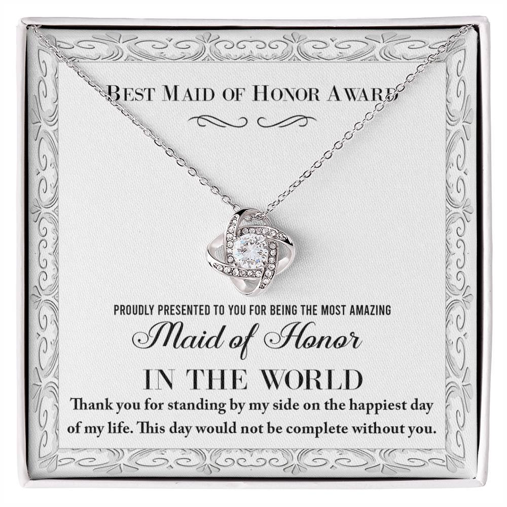Maid of Honor Wedding Day Gift -Thank You Happiest Day Of My Life - Love Knot Pendant Necklace - Mallard Moon Gift Shop