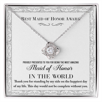 Maid of Honor Wedding Day Gift -Thank You Happiest Day Of My Life - Love Knot Pendant Necklace - Mallard Moon Gift Shop