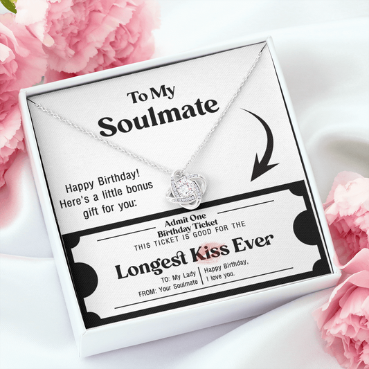 Soulmate Birthday Love Knot Necklace – Longest Kiss Ever Message Card | Romantic Gift for Wife or Girlfriend - Mallard Moon Gift Shop