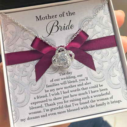 Mother of the Bride Wedding Day Gift - Our Families Will Blend - Love Knot Pendant Necklace - Mallard Moon Gift Shop