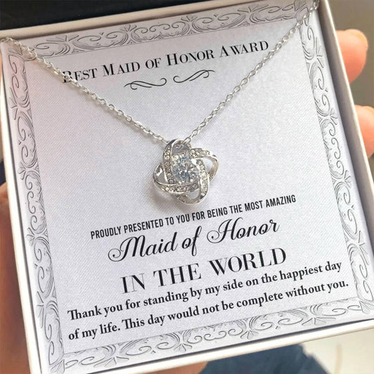 Maid of Honor Wedding Day Gift -Thank You Happiest Day Of My Life - Love Knot Pendant Necklace - Mallard Moon Gift Shop