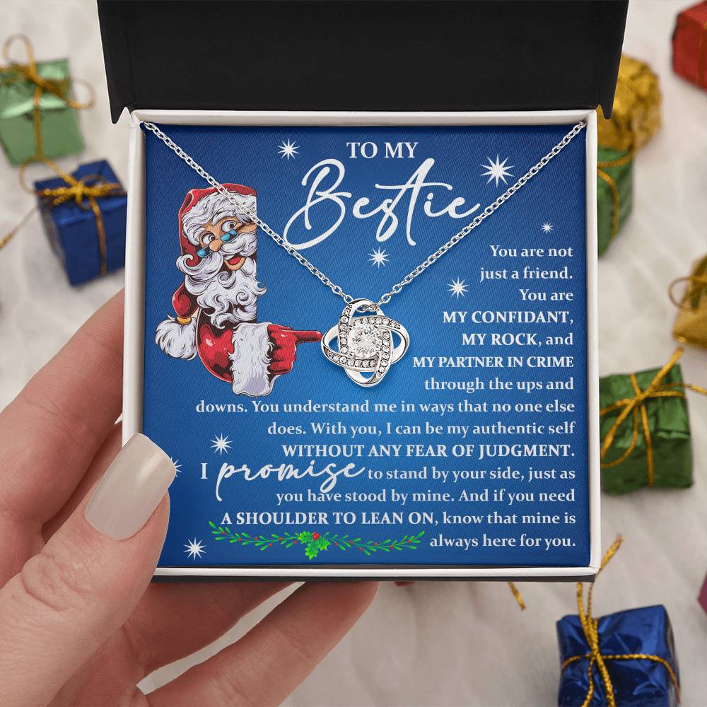 To My Bestie - You are My Rock and My Partner in Crime - Love Knot Necklace - Mallard Moon Gift Shop