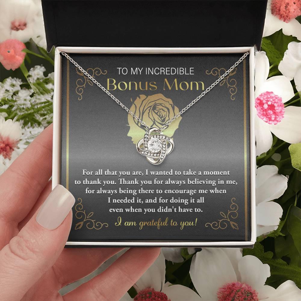 To My Incredible Bonus Mom Thank You for Believing in Me - Love Knot Necklace - Mallard Moon Gift Shop