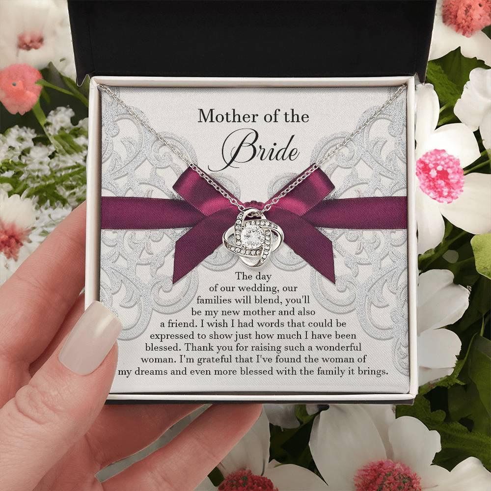 Mother of the Bride Wedding Day Gift - Our Families Will Blend - Love Knot Pendant Necklace - Mallard Moon Gift Shop