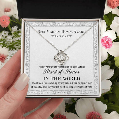 Maid of Honor Wedding Day Gift -Thank You Happiest Day Of My Life - Love Knot Pendant Necklace - Mallard Moon Gift Shop