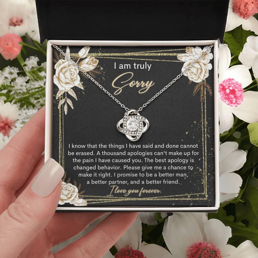 Gift for Girlfriend, Wife - Sorry, Cannot Be Erased - Love Knot Pendant Necklace - Mallard Moon Gift Shop