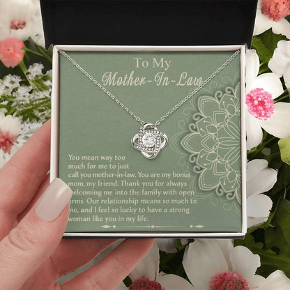 Mother-In-Law Gift - I Feel Lucky to Have A Strong Woman in My Life Love Knot Necklace - Mallard Moon Gift Shop