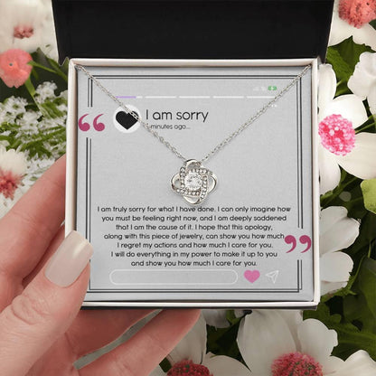 Gift for Girlfriend, Wife - Sorry, I Care For You - Love Knot Pendant Necklace - Mallard Moon Gift Shop