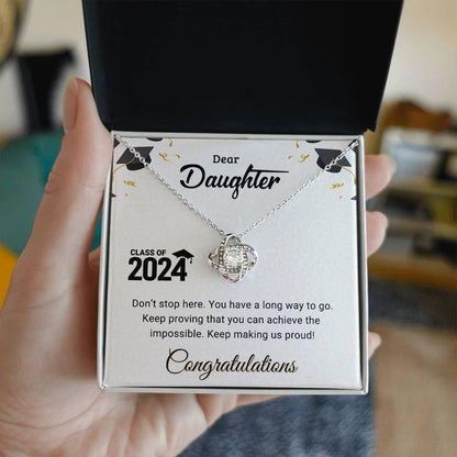 Daughter Graduation Class of 2024 Don't Stop Here Love Knot Pendant Necklace - Mallard Moon Gift Shop