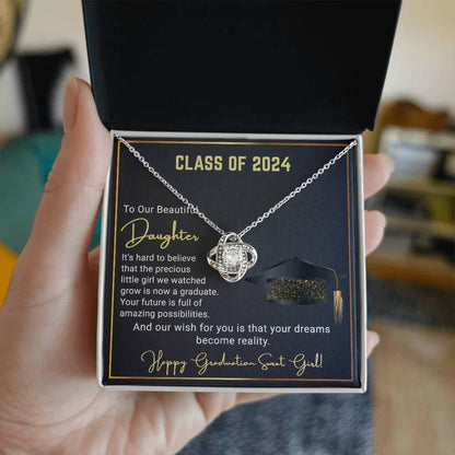 Gift To Our Beautiful Daughter Class of 2024 Graduation Wish Love Knot Pendant Necklace - Mallard Moon Gift Shop