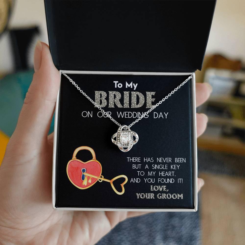 To My Bride on Our Wedding Day - You Have the Single Key to My Heart Love Knot Pendant Necklace - Mallard Moon Gift Shop