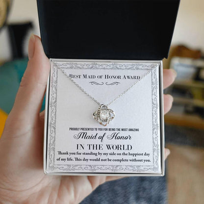 Maid of Honor Wedding Day Gift -Thank You Happiest Day Of My Life - Love Knot Pendant Necklace - Mallard Moon Gift Shop