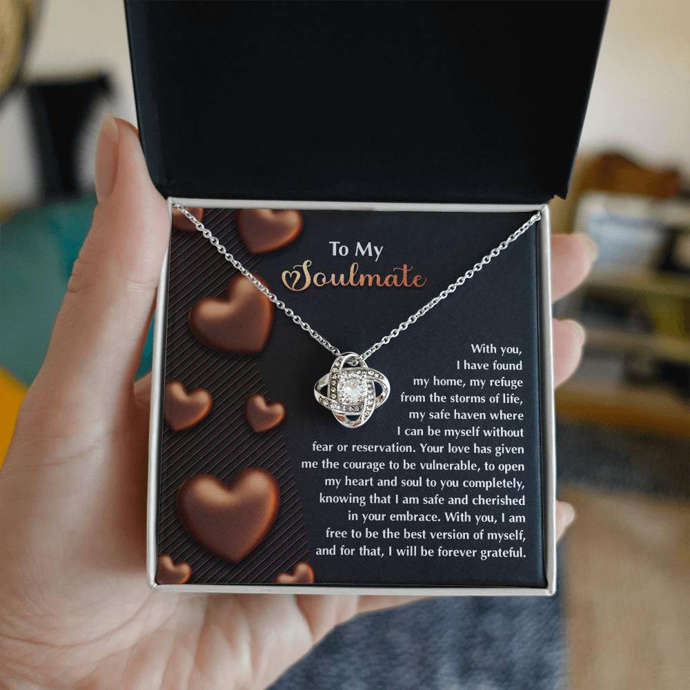 To My Soulmate" Love Knot Necklace – A Heartfelt Valentine’s Day Gift for Your Safe Haven and Forever Love - Mallard Moon Gift Shop