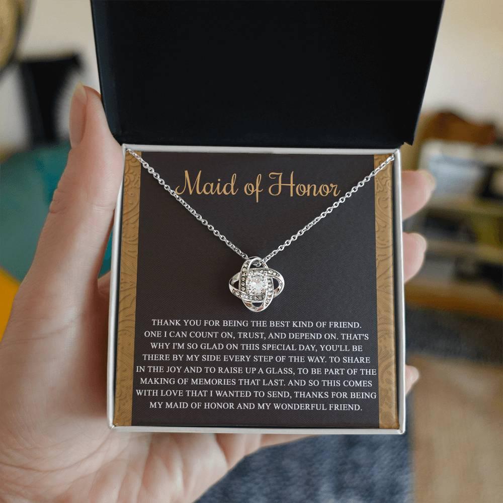 Maid of Honor Wedding Day Gift-Kind Of Friend- Love Knot Pendant Necklace - Mallard Moon Gift Shop