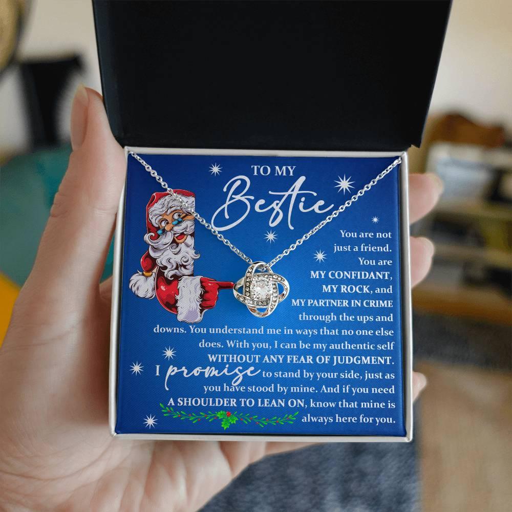 To My Bestie - You are My Rock and My Partner in Crime - Love Knot Necklace - Mallard Moon Gift Shop