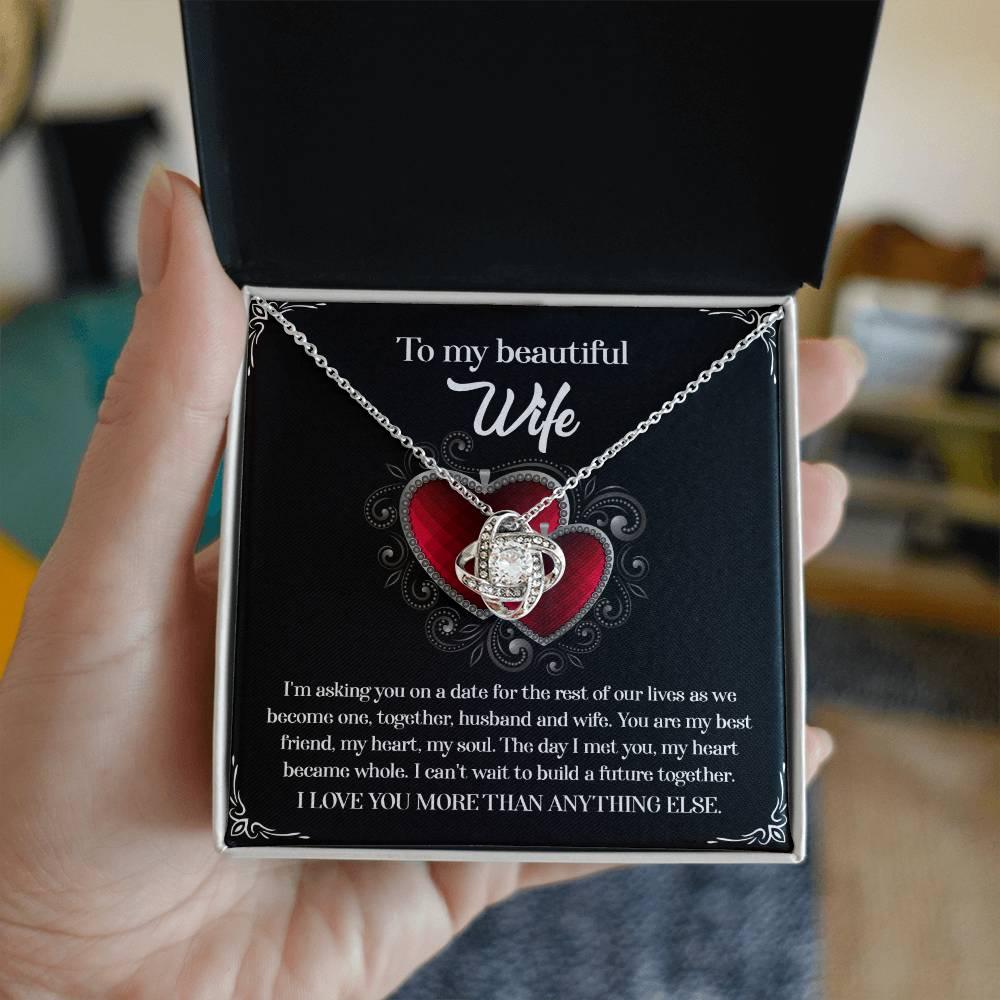 To My Beautiful Wife - My Heart Became Whole Love Knot Pendant Necklace - Mallard Moon Gift Shop