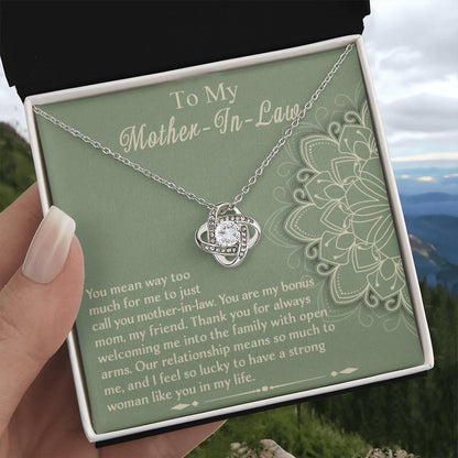 Mother-In-Law Gift - I Feel Lucky to Have A Strong Woman in My Life Love Knot Necklace - Mallard Moon Gift Shop