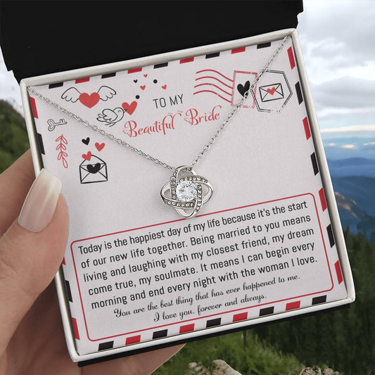 Bride Wedding Day Gift - The Happiest Day - Love Knot Pendant Necklace - Mallard Moon Gift Shop