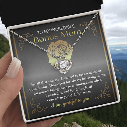 To My Incredible Bonus Mom Thank You for Believing in Me - Love Knot Necklace - Mallard Moon Gift Shop