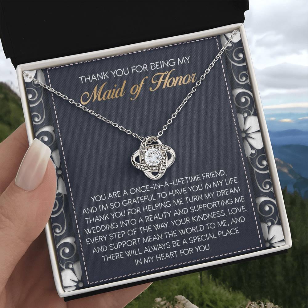 Maid of Honor Wedding Day Gift - World To Me - Love Knot Pendant Necklace - Mallard Moon Gift Shop