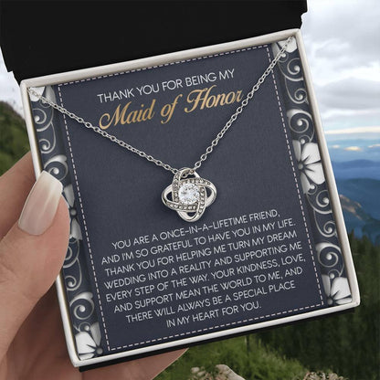 Maid of Honor Wedding Day Gift - World To Me - Love Knot Pendant Necklace - Mallard Moon Gift Shop