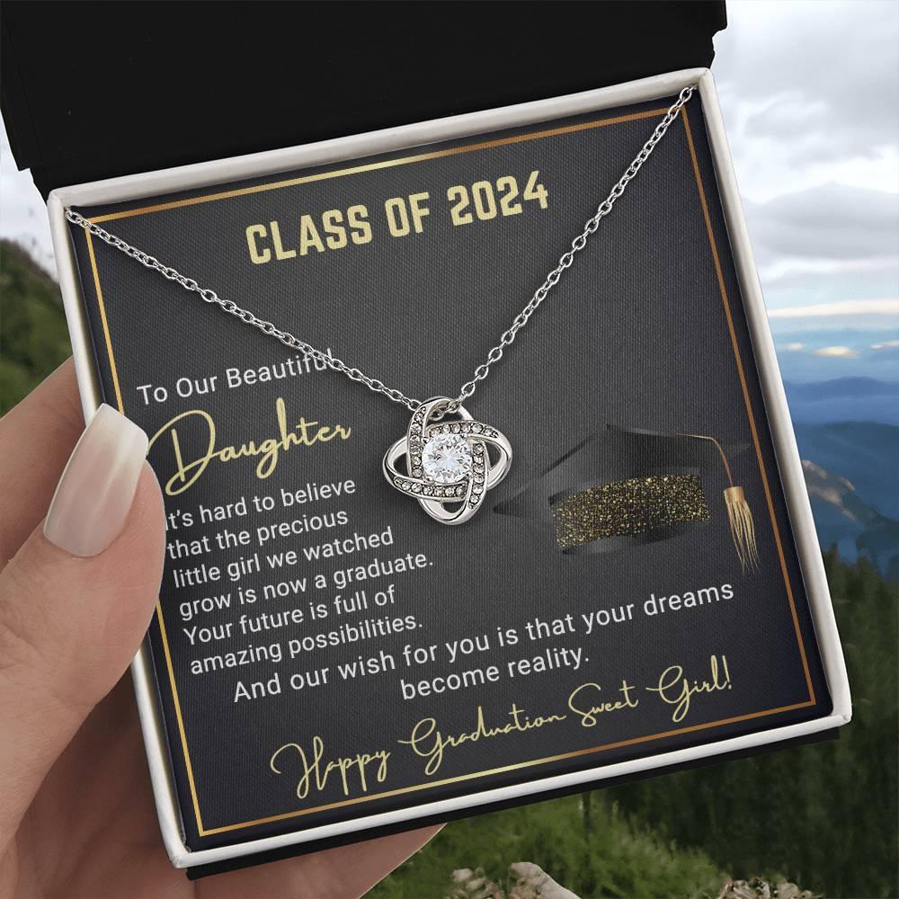Gift To Our Beautiful Daughter Class of 2024 Graduation Wish Love Knot Pendant Necklace - Mallard Moon Gift Shop