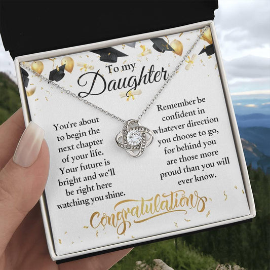 Daughter Congratulations on Your Graduation Your Future is Bright Love Knot Pendant Necklace - Mallard Moon Gift Shop