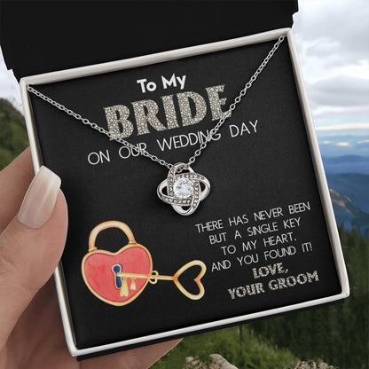 To My Bride on Our Wedding Day - You Have the Single Key to My Heart Love Knot Pendant Necklace - Mallard Moon Gift Shop
