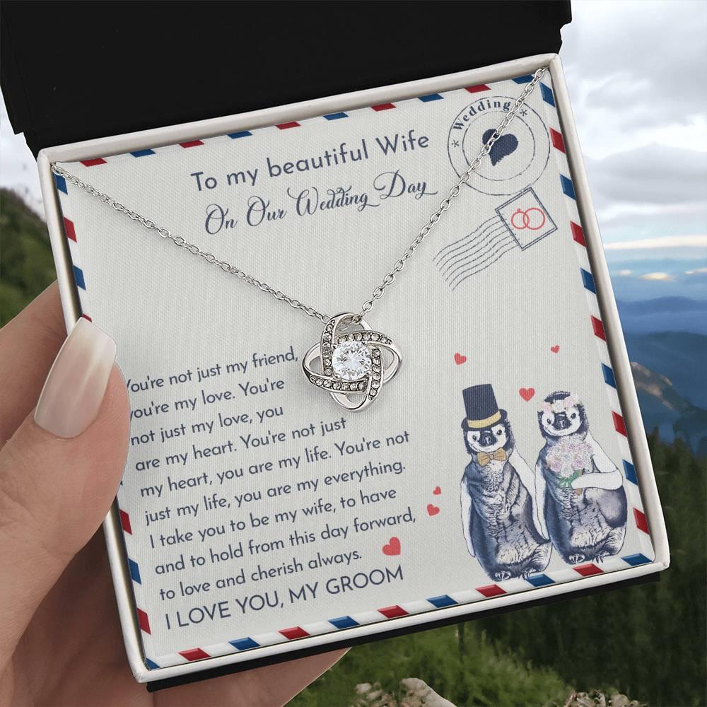 Wife Wedding Day Gift - I Will Love And Cherish Always Love Knot Pendant Necklace - Mallard Moon Gift Shop