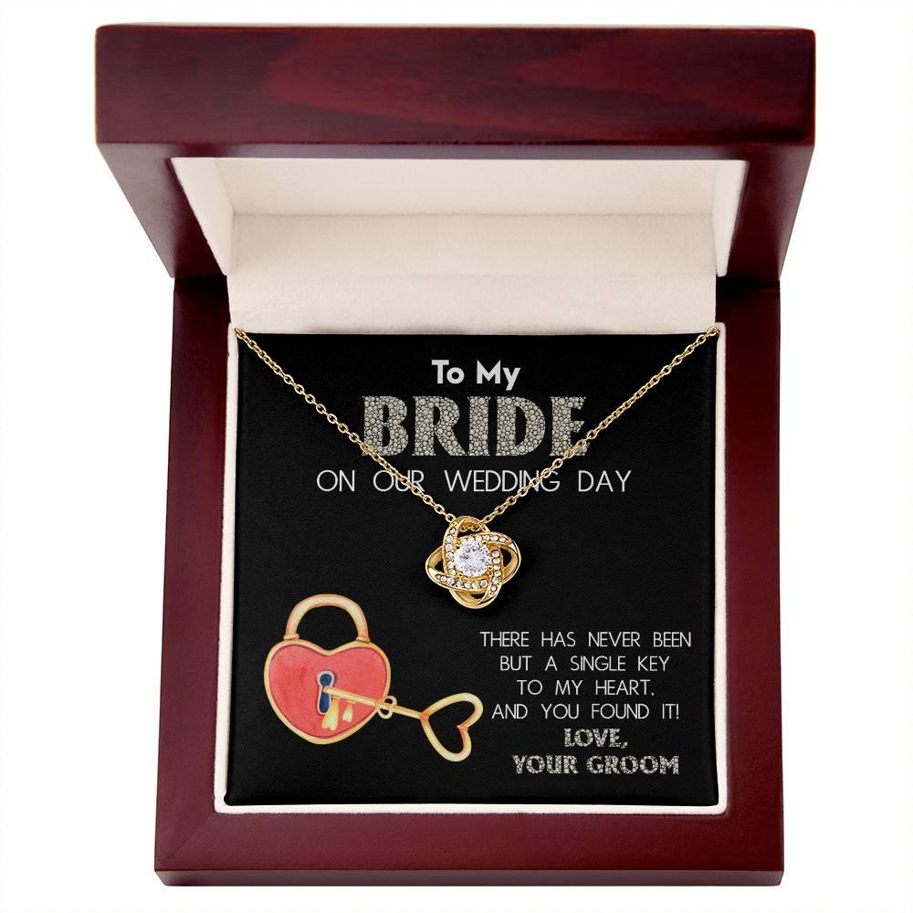 To My Bride on Our Wedding Day - You Have the Single Key to My Heart Love Knot Pendant Necklace - Mallard Moon Gift Shop