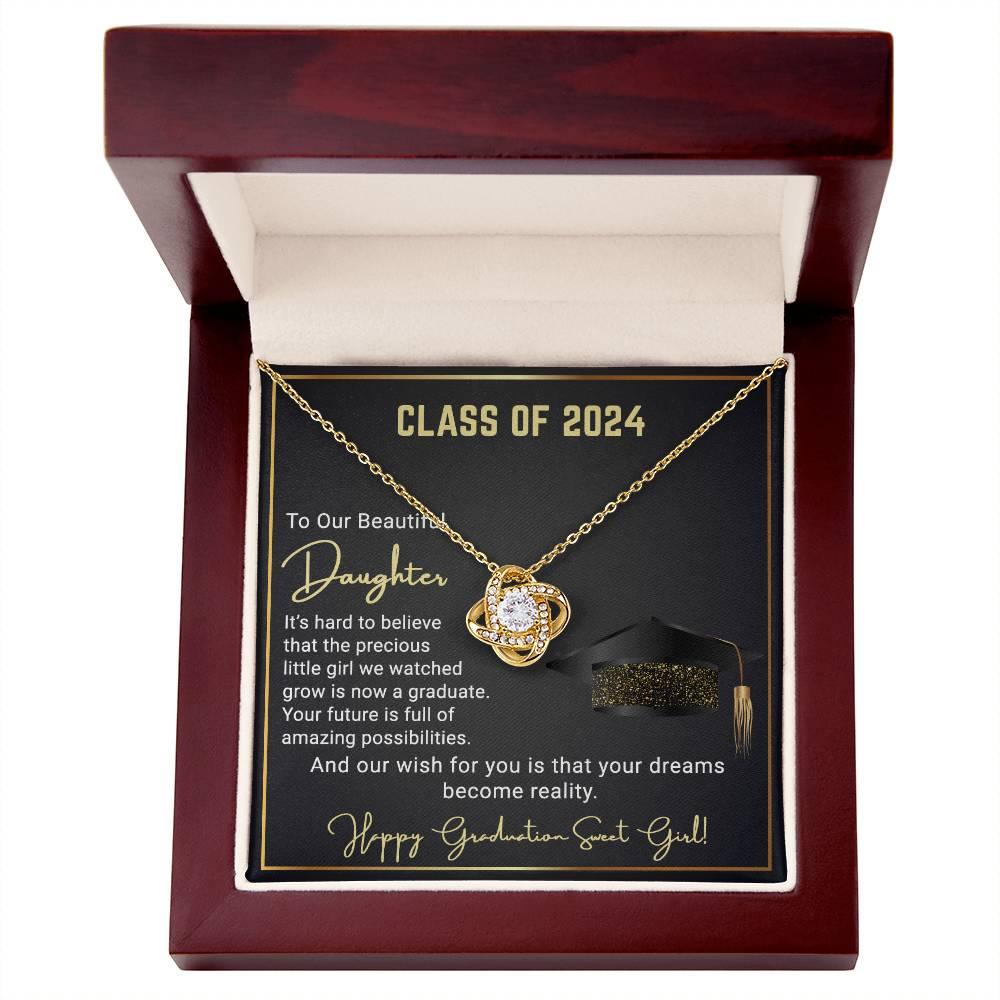 Gift To Our Beautiful Daughter Class of 2024 Graduation Wish Love Knot Pendant Necklace - Mallard Moon Gift Shop