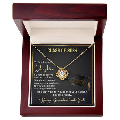 Gift To Our Beautiful Daughter Class of 2024 Graduation Wish Love Knot Pendant Necklace - Mallard Moon Gift Shop