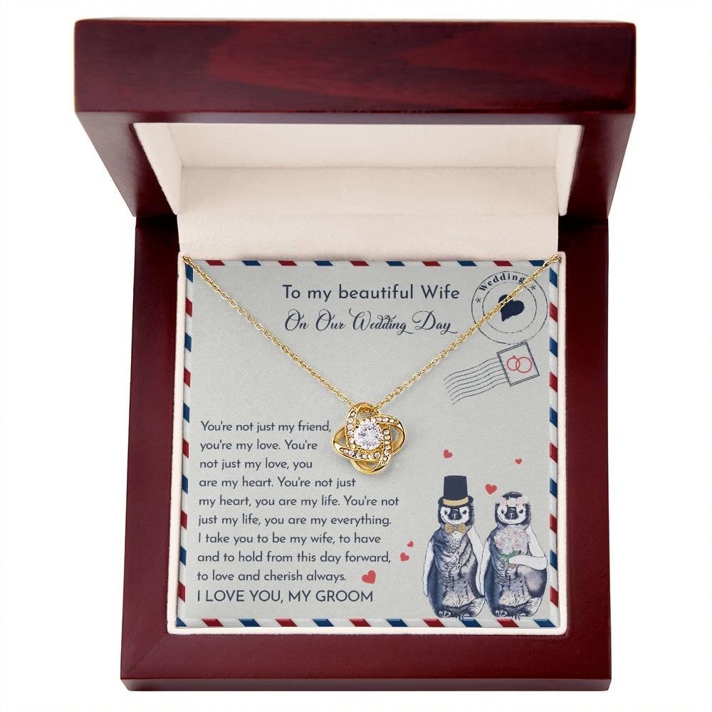 Wife Wedding Day Gift - I Will Love And Cherish Always Love Knot Pendant Necklace - Mallard Moon Gift Shop