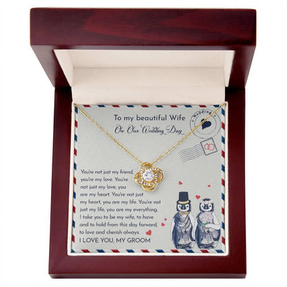 Wife Wedding Day Gift - I Will Love And Cherish Always Love Knot Pendant Necklace - Mallard Moon Gift Shop