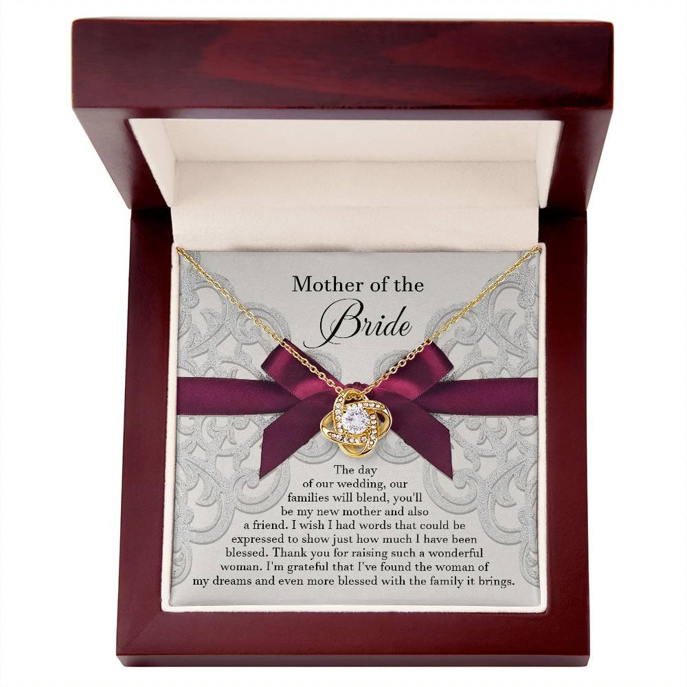 Mother of the Bride Wedding Day Gift - Our Families Will Blend - Love Knot Pendant Necklace - Mallard Moon Gift Shop