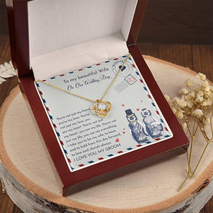 Wife Wedding Day Gift - I Will Love And Cherish Always Love Knot Pendant Necklace - Mallard Moon Gift Shop