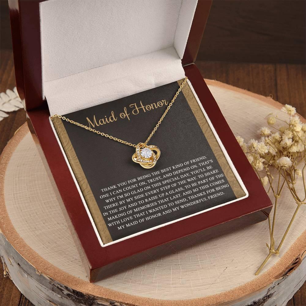 Maid of Honor Wedding Day Gift-Kind Of Friend- Love Knot Pendant Necklace - Mallard Moon Gift Shop