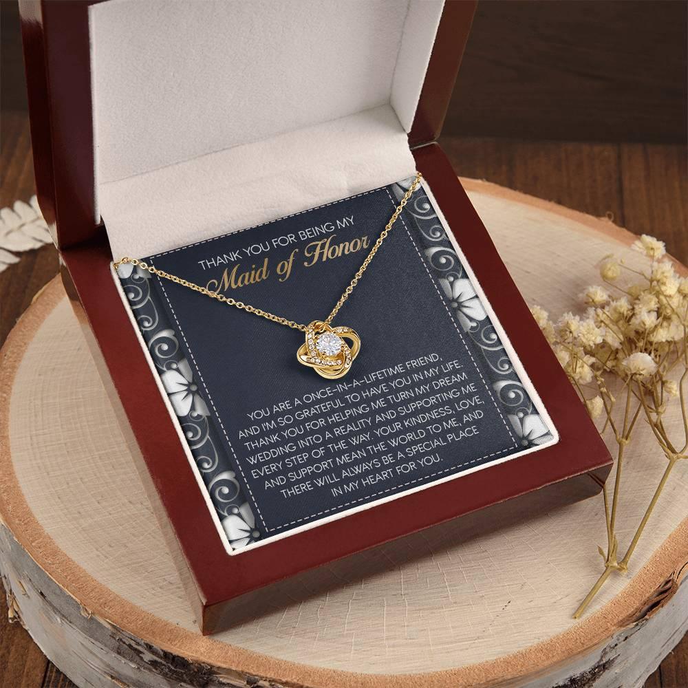 Maid of Honor Wedding Day Gift - World To Me - Love Knot Pendant Necklace - Mallard Moon Gift Shop