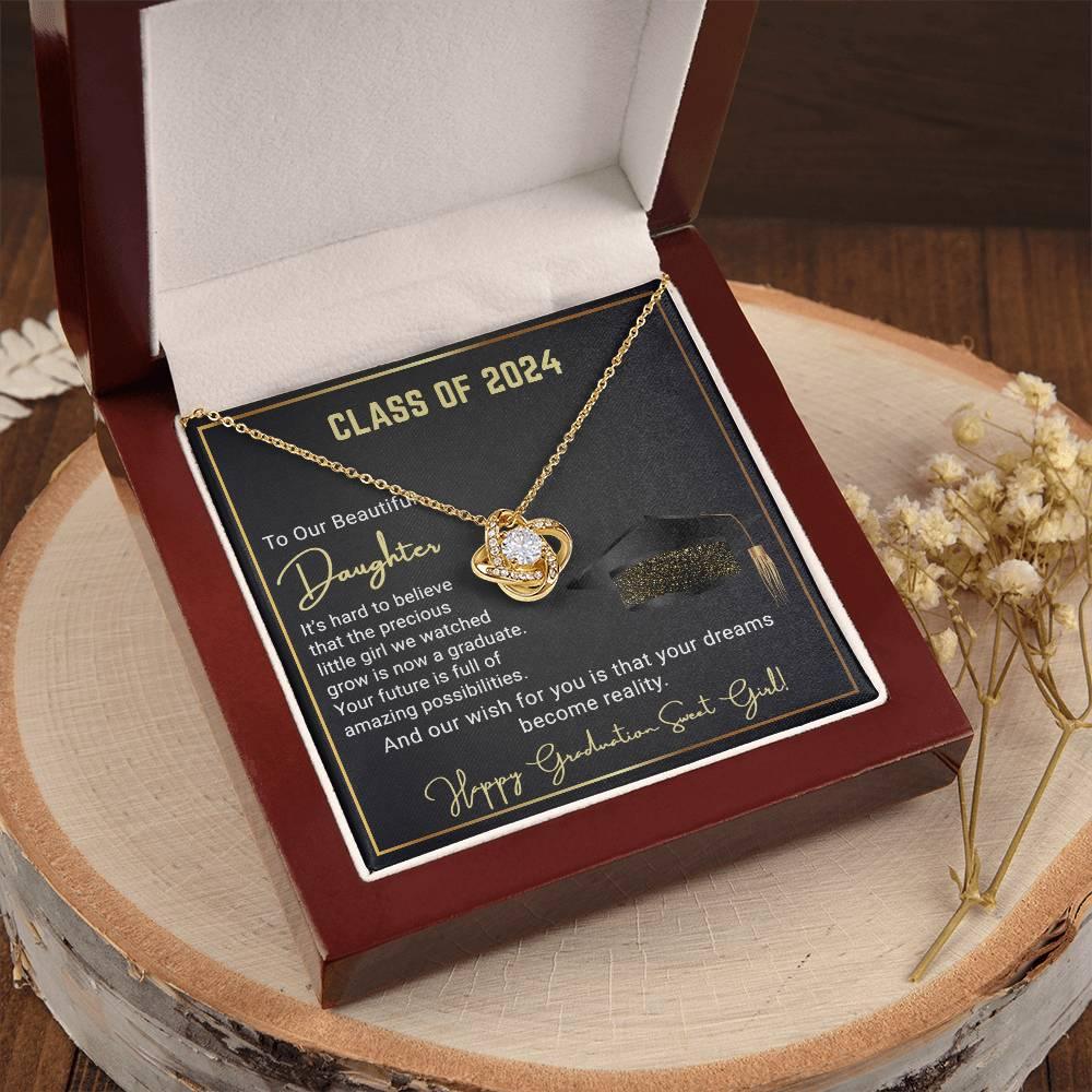 Gift To Our Beautiful Daughter Class of 2024 Graduation Wish Love Knot Pendant Necklace - Mallard Moon Gift Shop