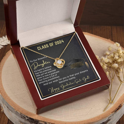 Gift To Our Beautiful Daughter Class of 2024 Graduation Wish Love Knot Pendant Necklace - Mallard Moon Gift Shop
