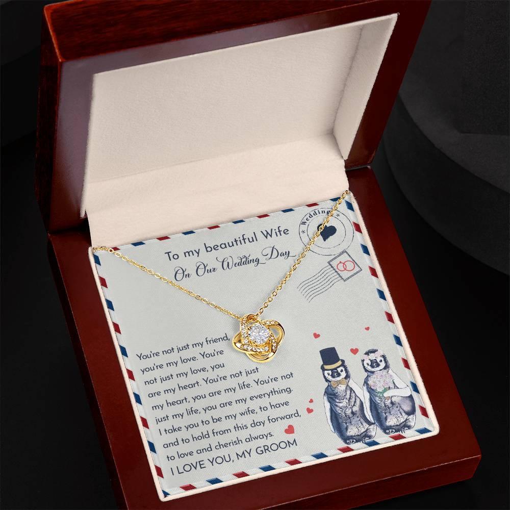 Wife Wedding Day Gift - I Will Love And Cherish Always Love Knot Pendant Necklace - Mallard Moon Gift Shop