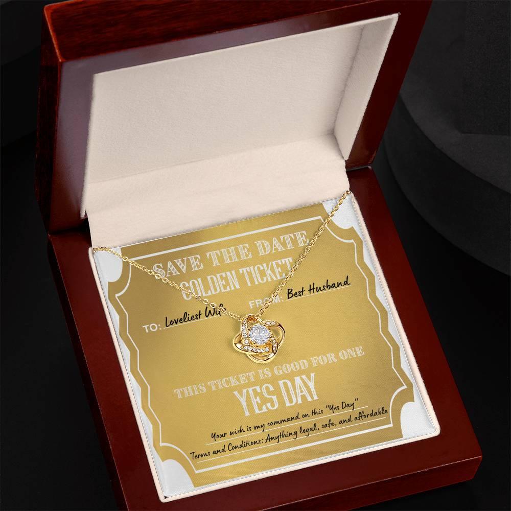 Wife Wedding Day Gift - Golden Ticket - Love Knot Pendant Necklace - Mallard Moon Gift Shop
