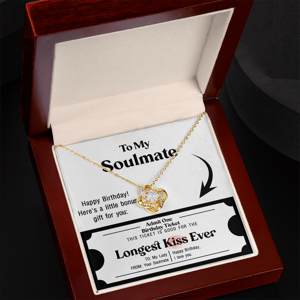 Soulmate Birthday Love Knot Necklace – Longest Kiss Ever Message Card | Romantic Gift for Wife or Girlfriend - Mallard Moon Gift Shop