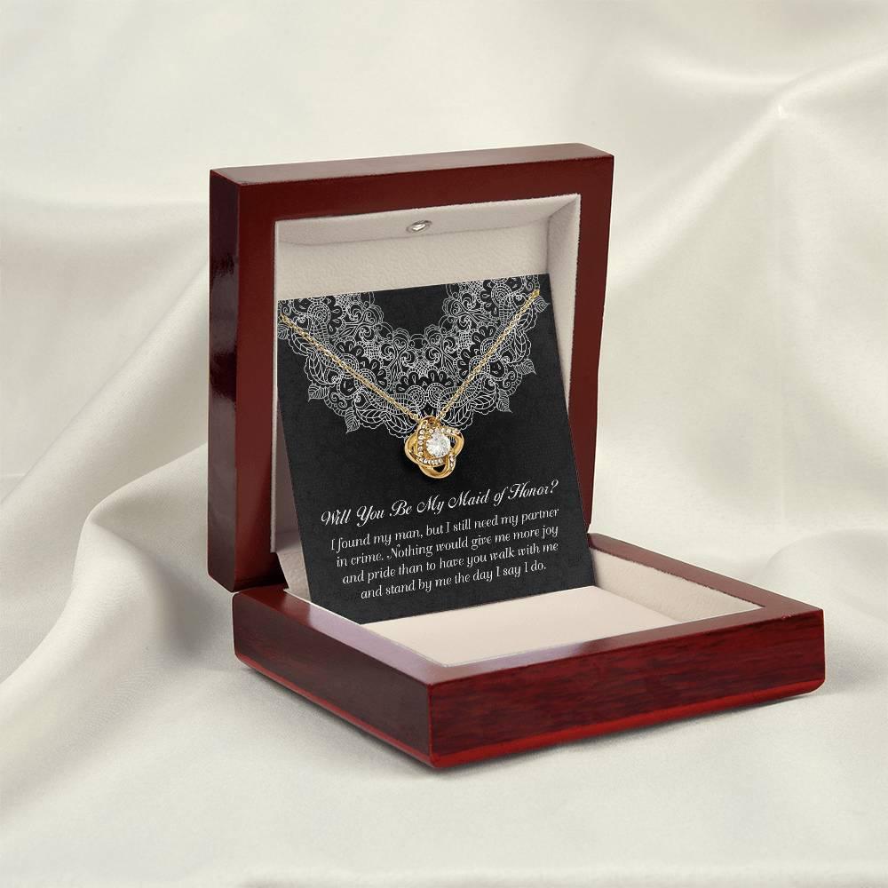 Maid of Honor Wedding Proposal Gift - Partner In Crime - Love Knot Pendant Necklace - Mallard Moon Gift Shop
