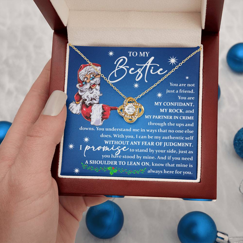 To My Bestie - You are My Rock and My Partner in Crime - Love Knot Necklace - Mallard Moon Gift Shop